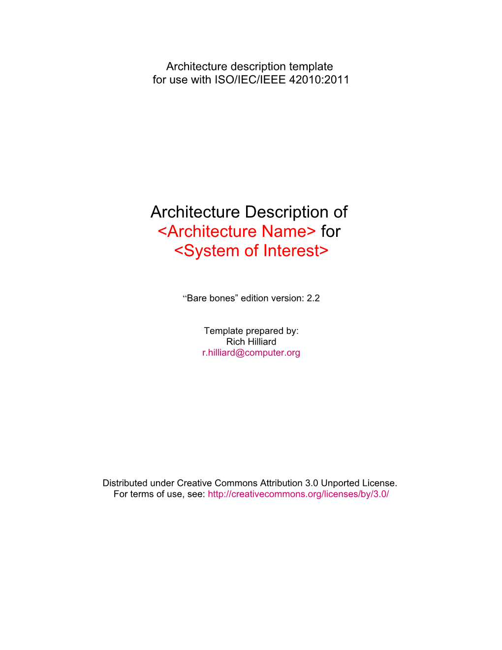 Architecture Description Template for Use with ISO/IEC/IEEE 42010:2011