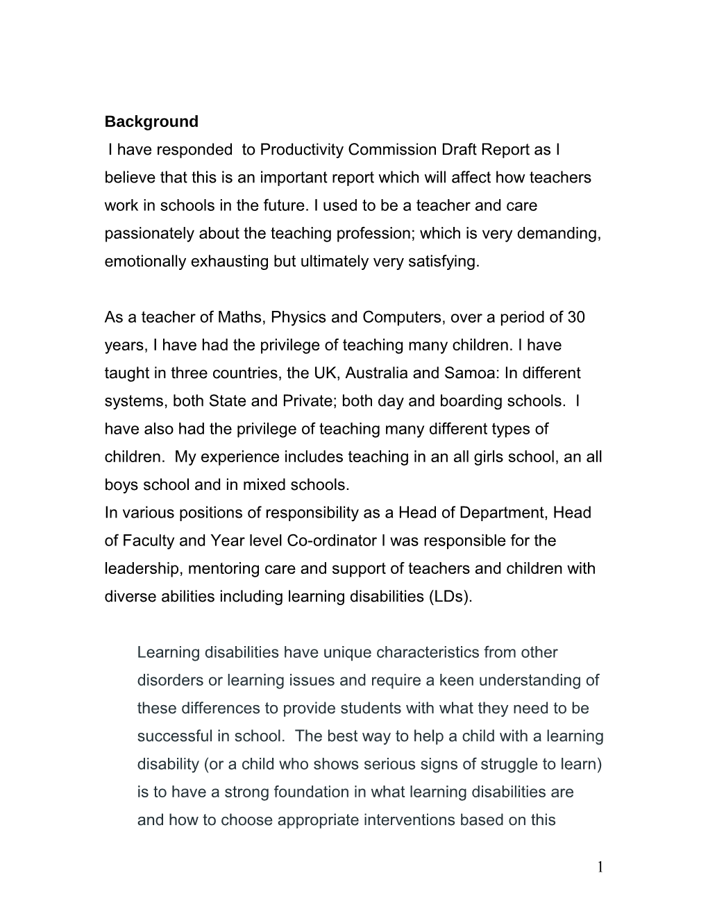 Submission DR50 - Ann Williams - Education and Training Workforce: Schools - Commissioned Study