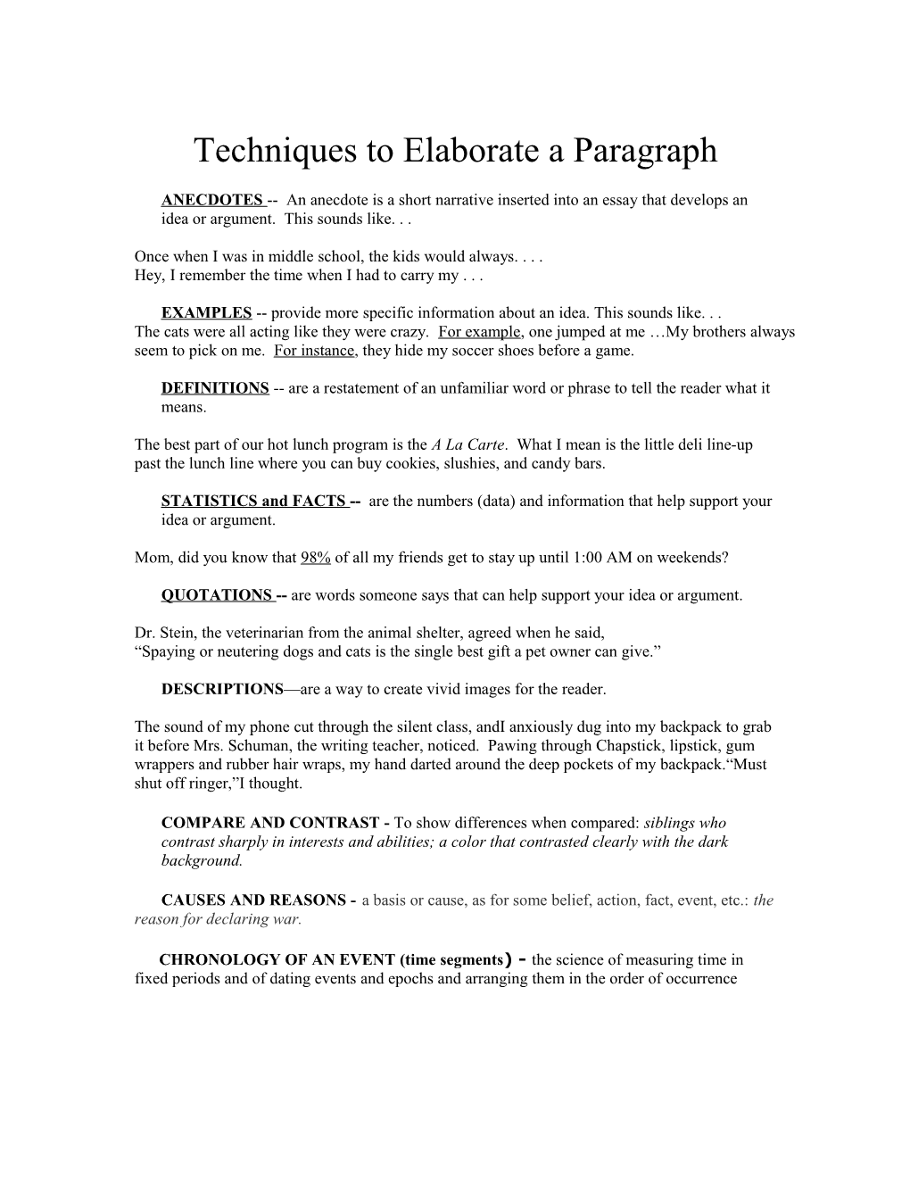 Techniques to Elaborate a Paragraph