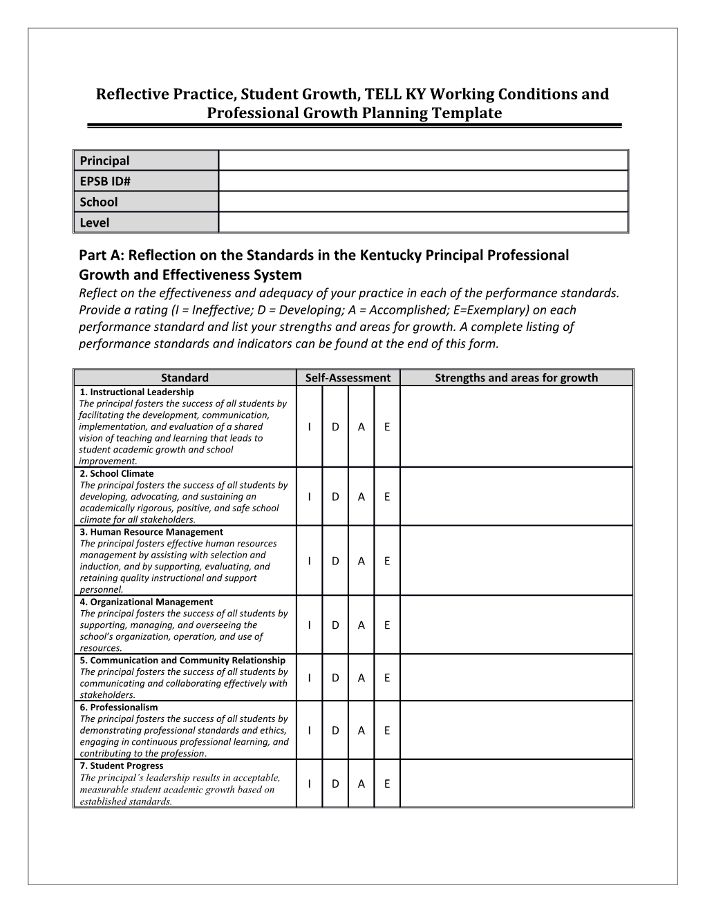 Principal Reflective Practice Student Growth and Professional Growth Planning Template s2
