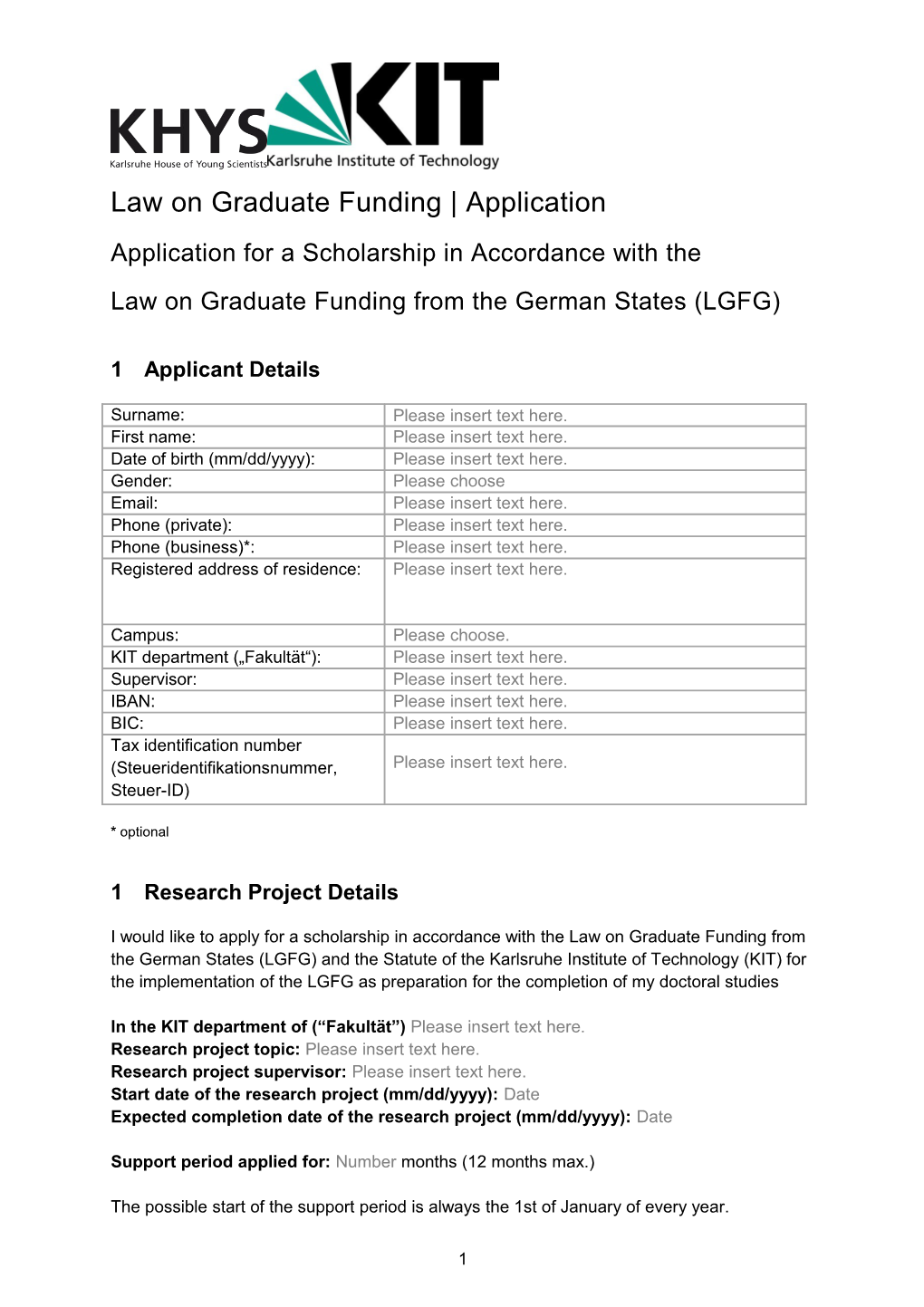 Law on Graduate Funding Application