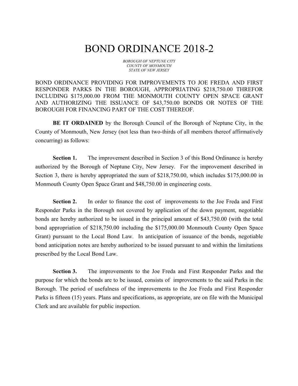 Bond Ordinance 2018-2