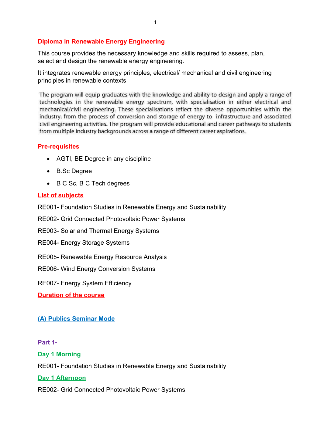 Diploma in Renewable Energy Engineering