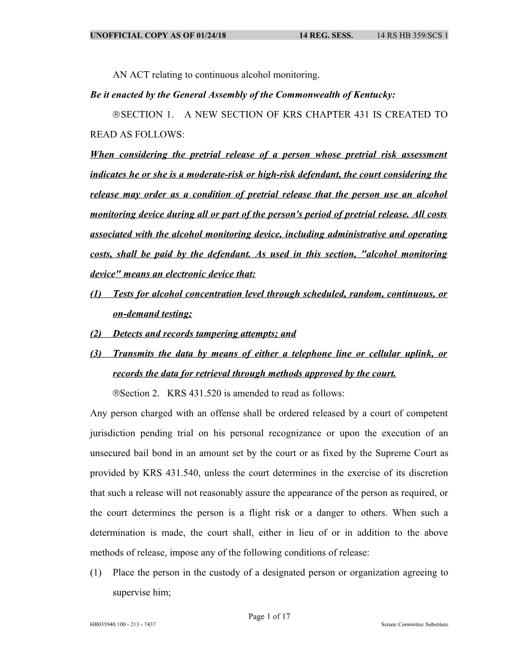 AN ACT Relating to Continuous Alcohol Monitoring