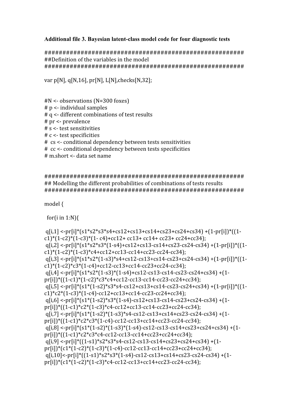 Additional File 3. Bayesian Latent-Class Modelcode for Four Diagnostic Tests