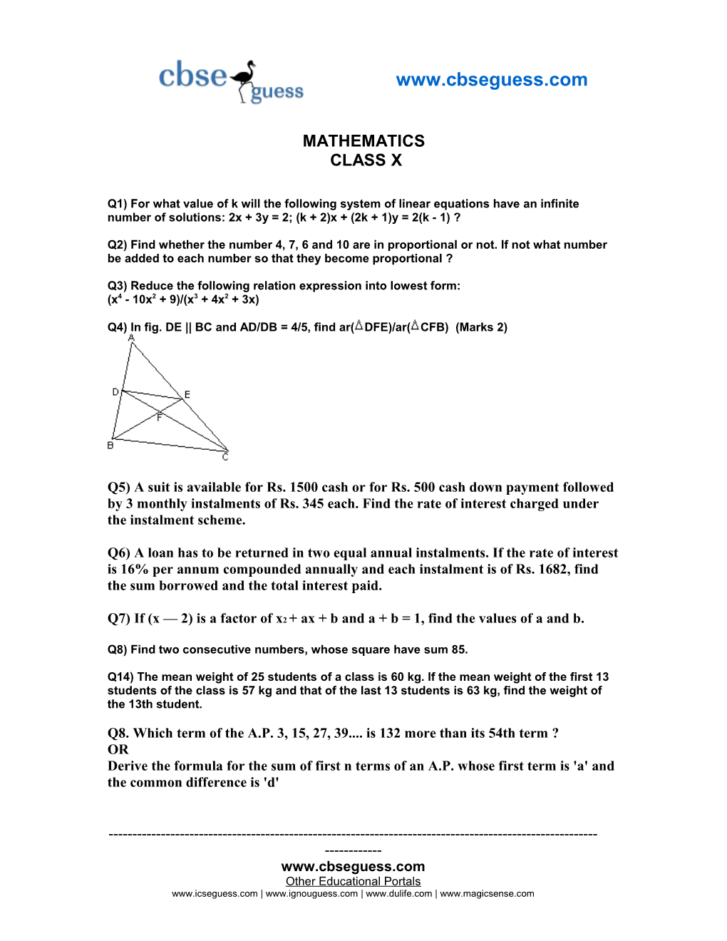 Q1) for What Value of K Will the Following System of Linear Equations Have an Infinite