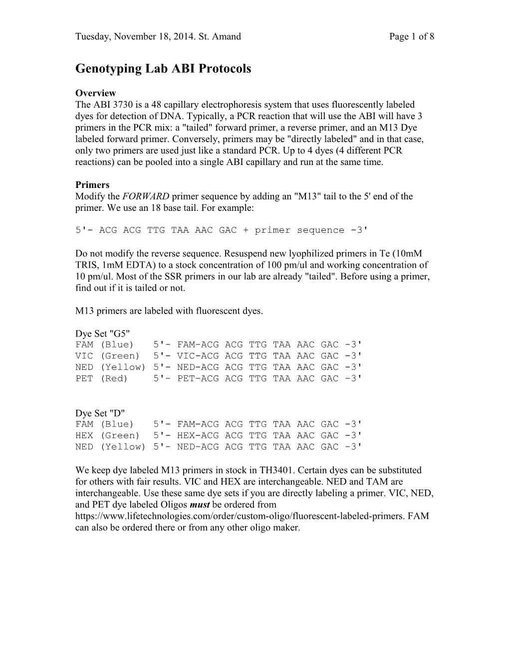 Genotyping Lab ABI Protocols