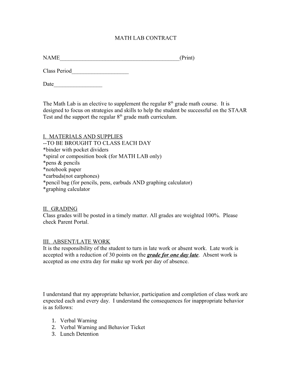 Math Lab Contract