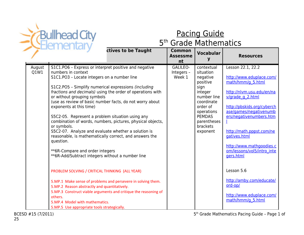 5Th Grade Mathematics