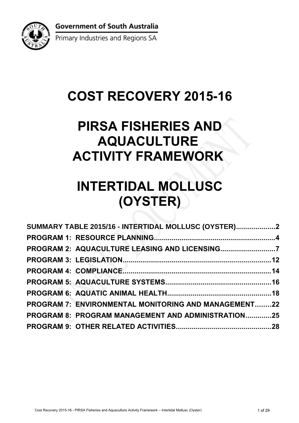 Cost Recovery 2015-16