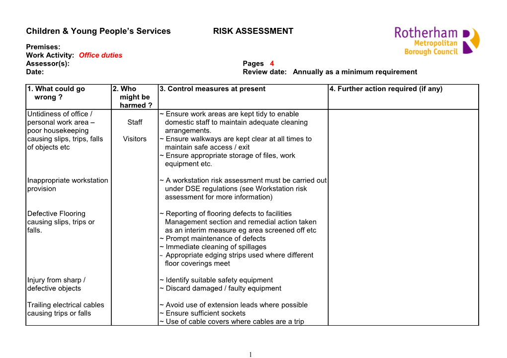 Office Duties - Risk Assessment