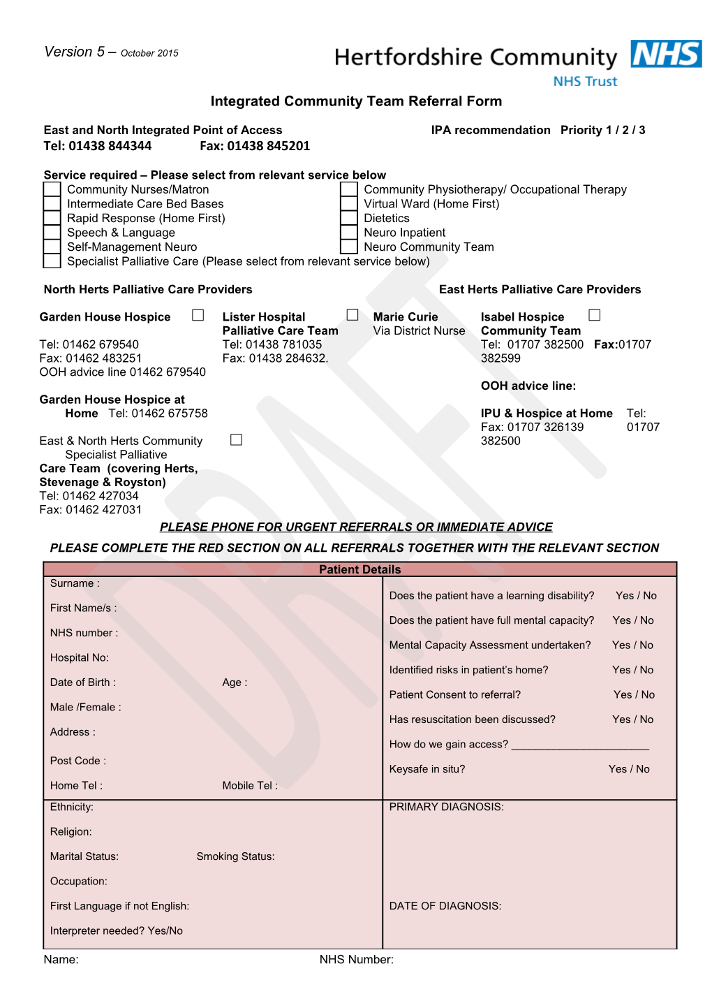 Specialist Palliative Care Referral Form