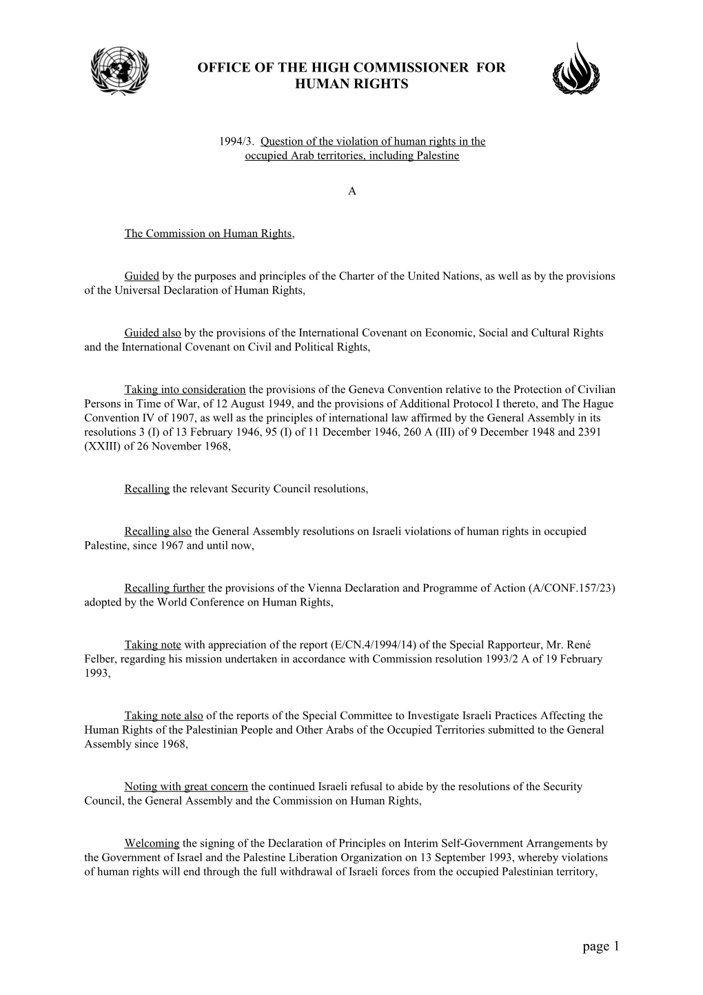 1994/3. Question of the Violation of Human Rights in The