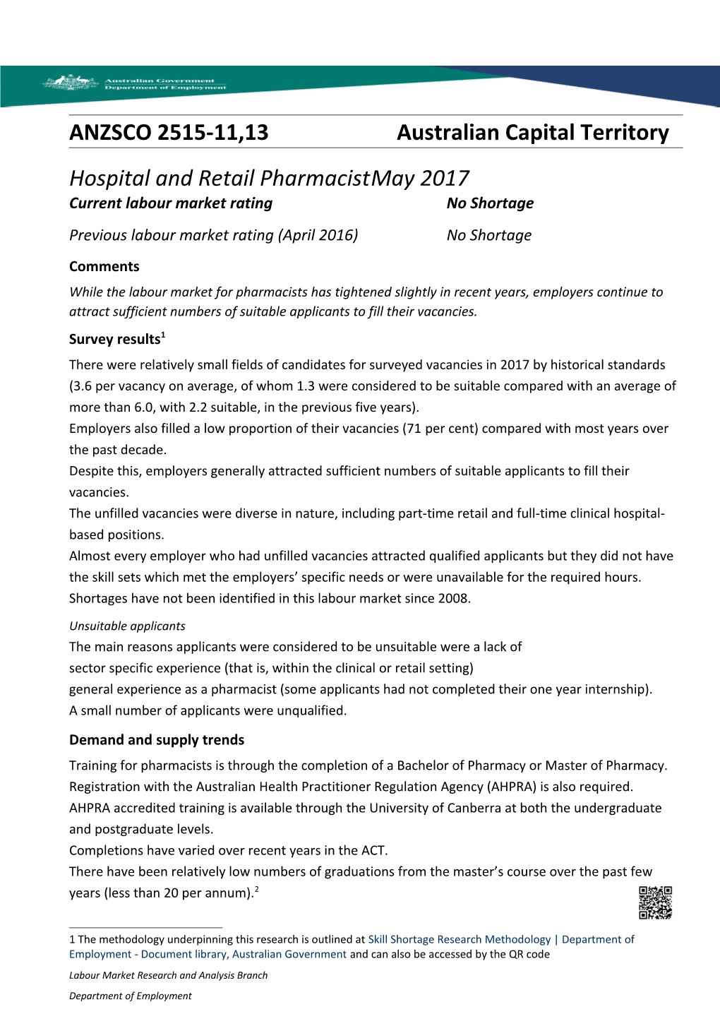 Hospital and Retail Pharmacist Australian Capital Territory