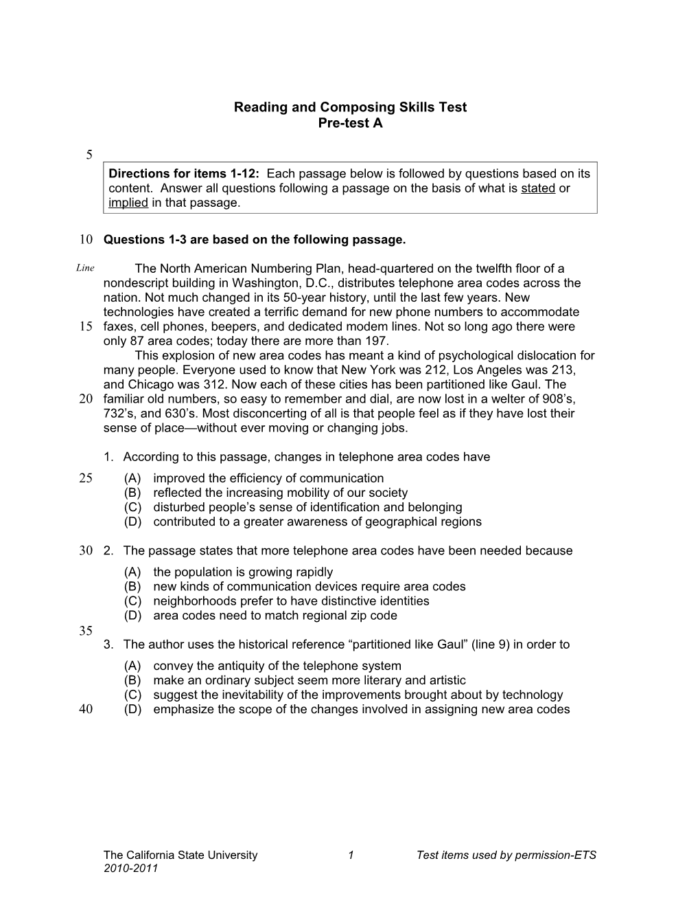 Reading and Composing Skills Test