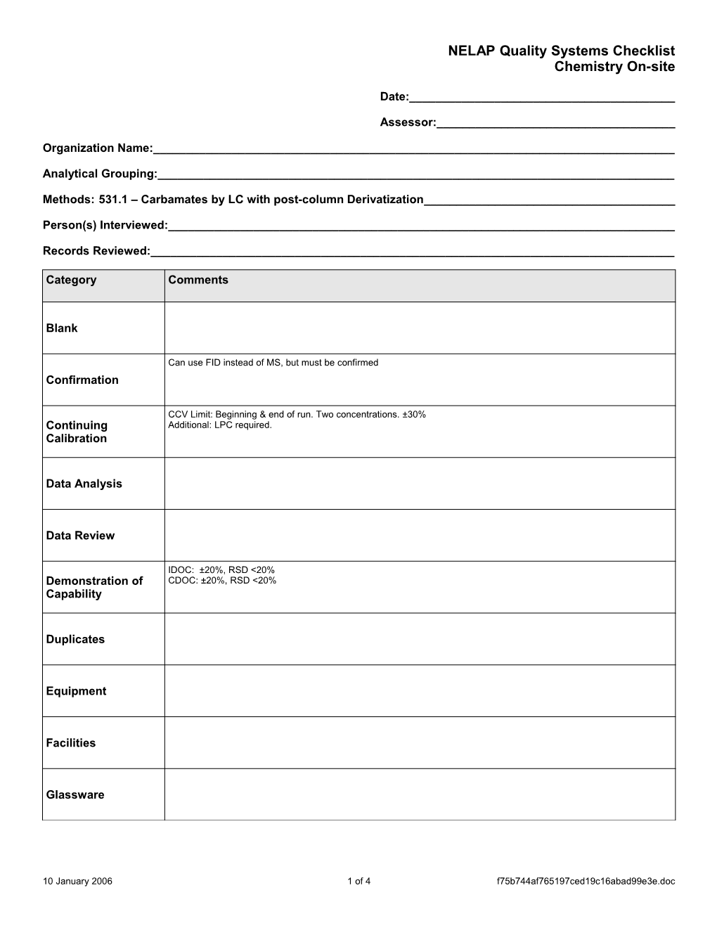 NELAC Quality Systems Checklist s1