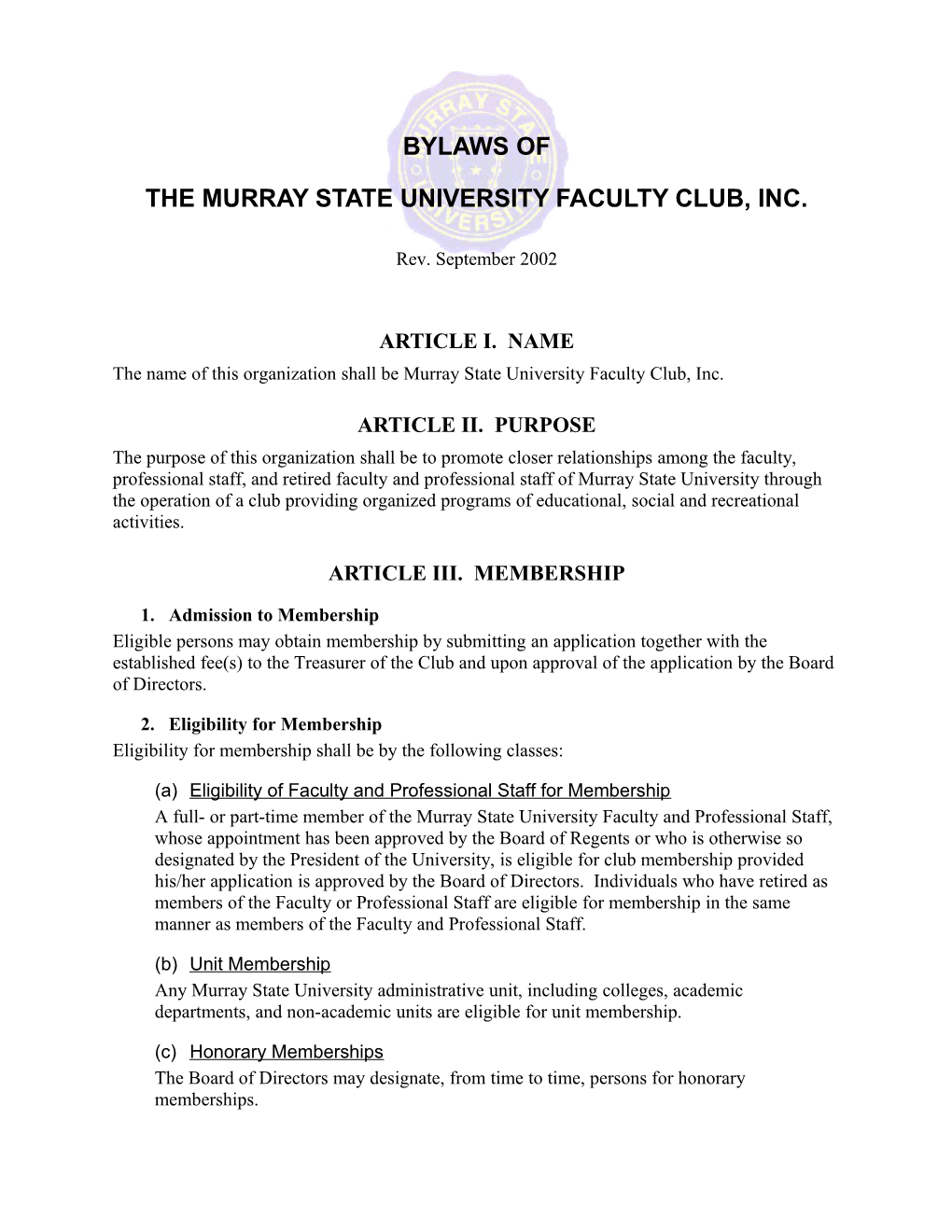 The Murray State University Faculty Club, Inc