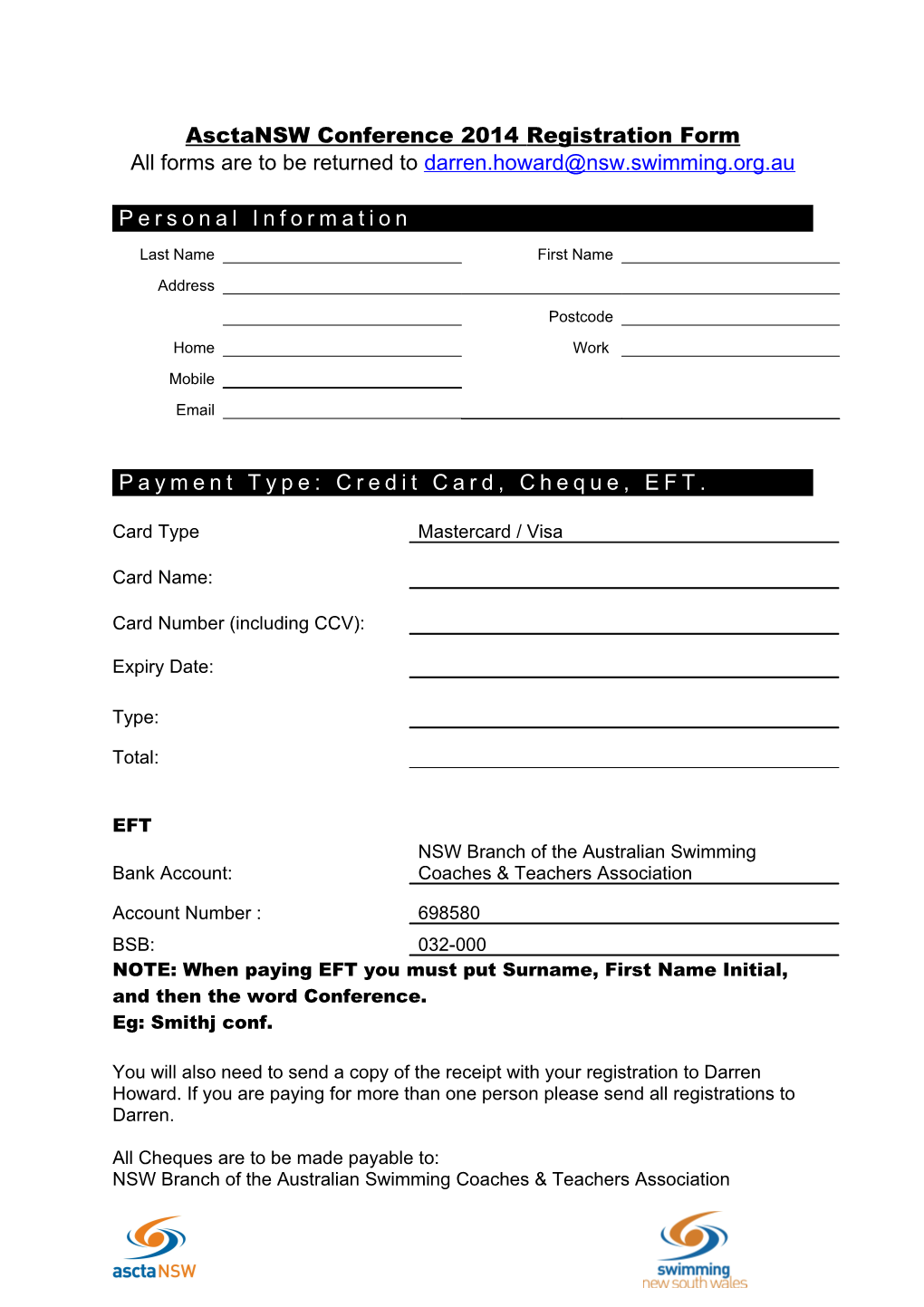 Asctansw Conference 2014 Registration Form