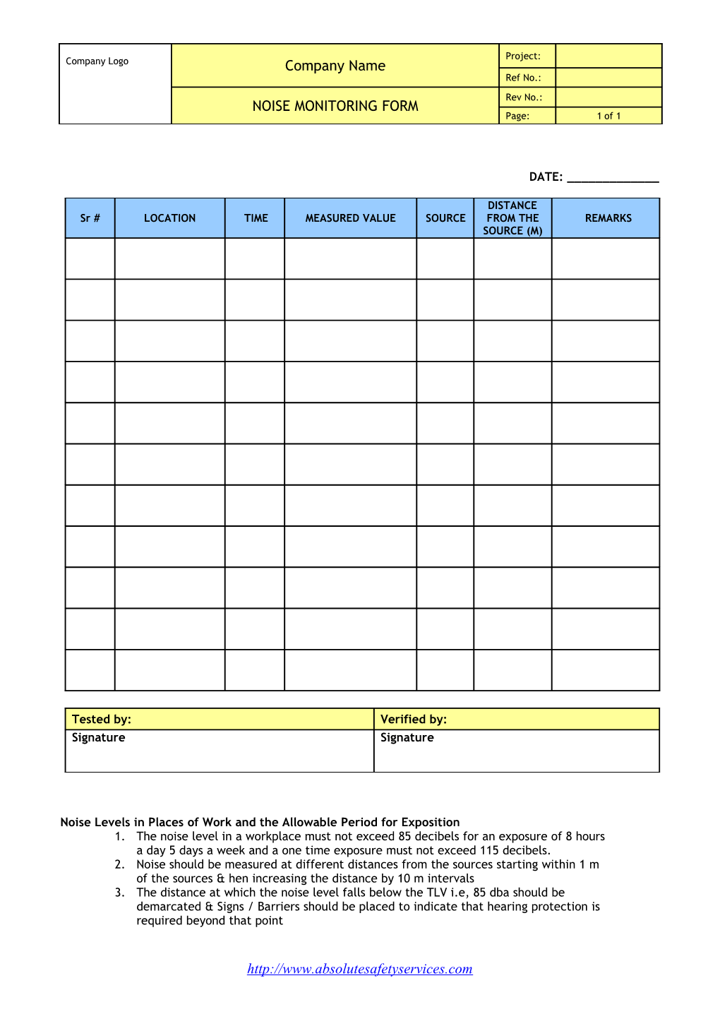 Noise Monitoring Form