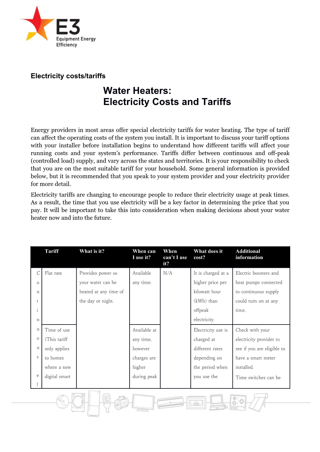 Water Heaters: Electricity Costs and Tariffs