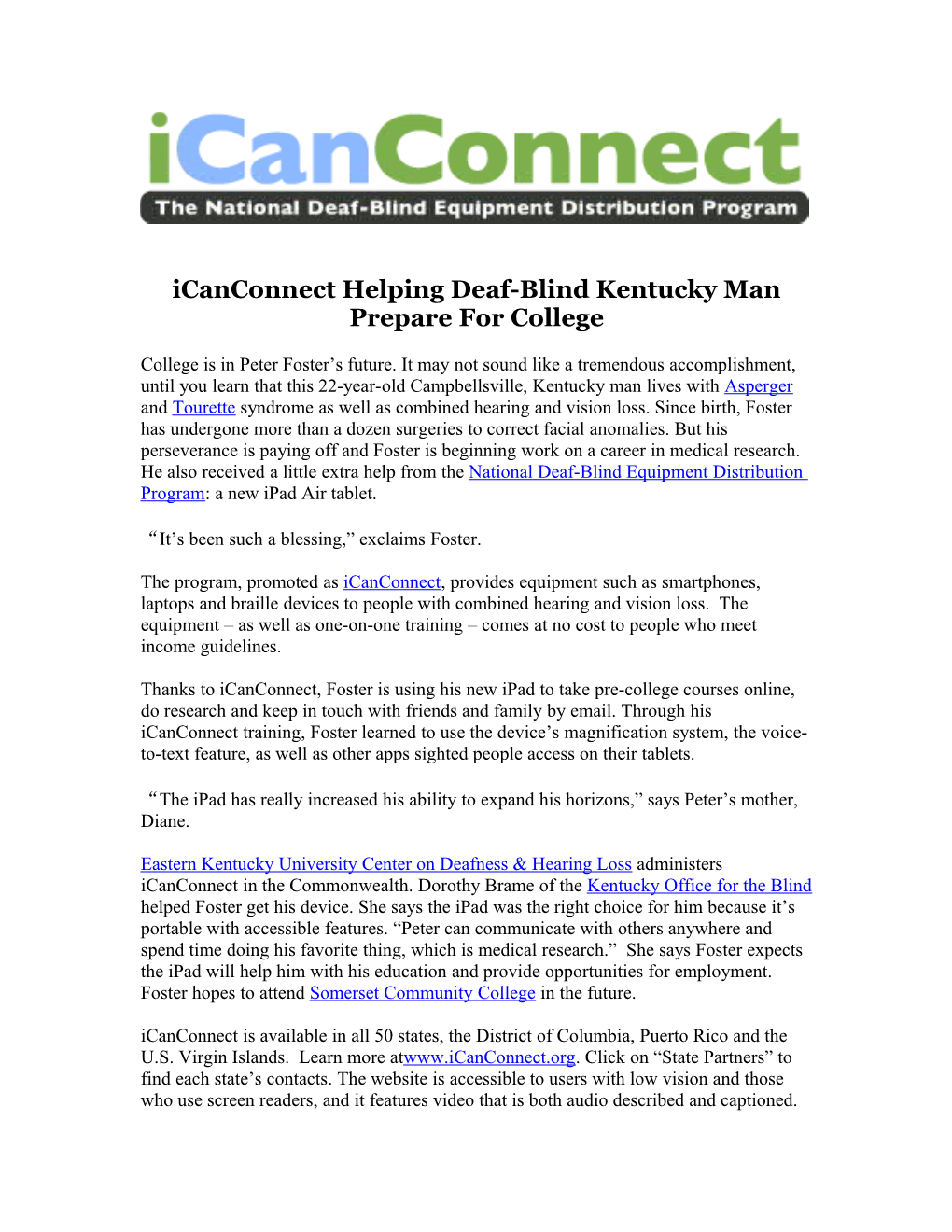 Icanconnect Helping Deaf-Blind Kentucky Man Prepare for College