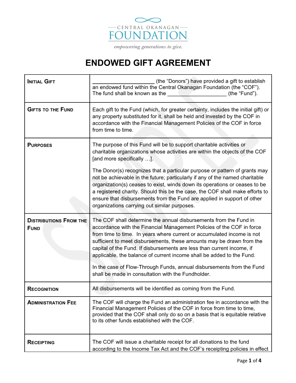 Endowed Gift Agreement