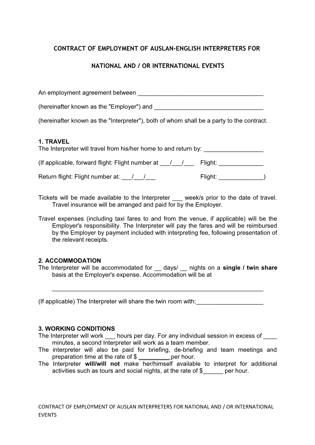 Contract of Employment of Auslan Interpreters For