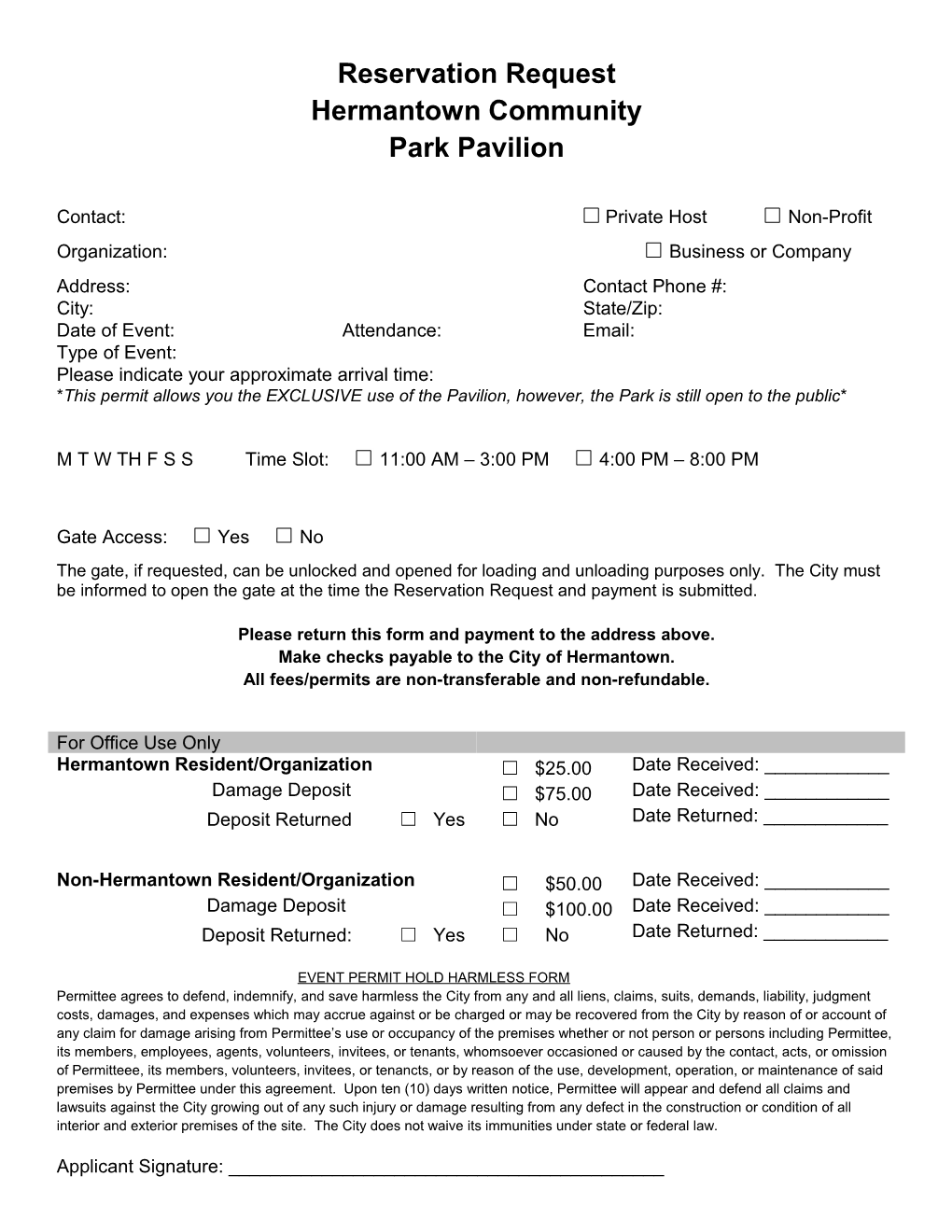 Hermantown Community Park Pavilion Rental Policy