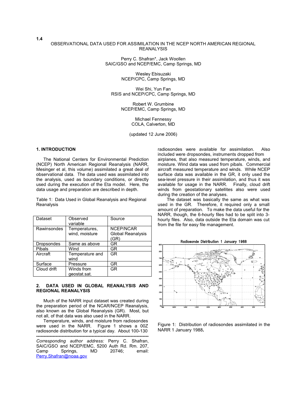 Observational Data Used for Assimilation in the NCEP North Amer