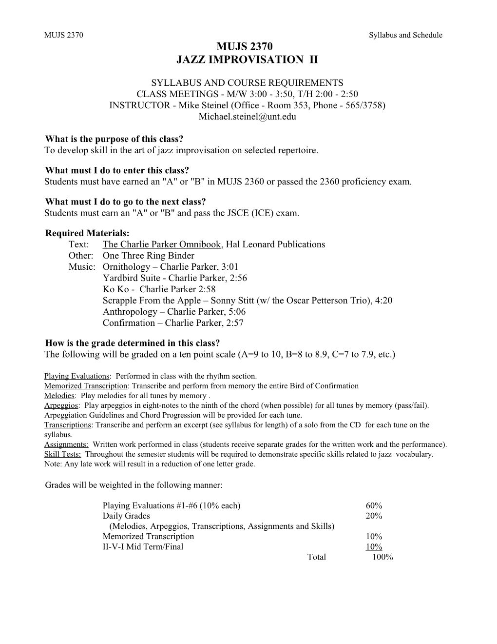 MUJS 2370 Syllabus and Schedule