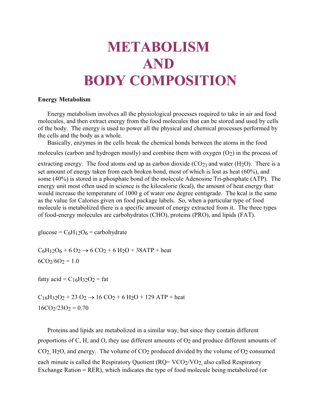 Metabolism And Body Composition
