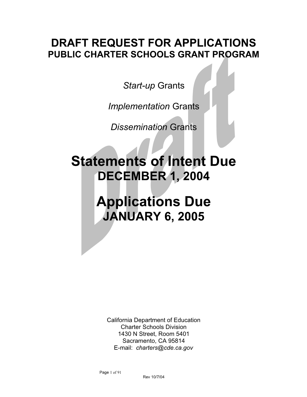 October 2004 CSD Item 1 Attachment 1 - Information Memorandum (CA State Board of Education)