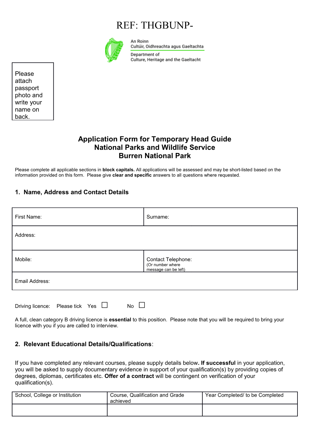 Application Form for Temporary Head Guide
