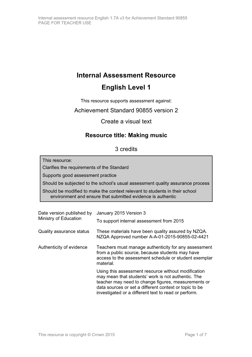 Level 1 English Internal Assessment Resource s2