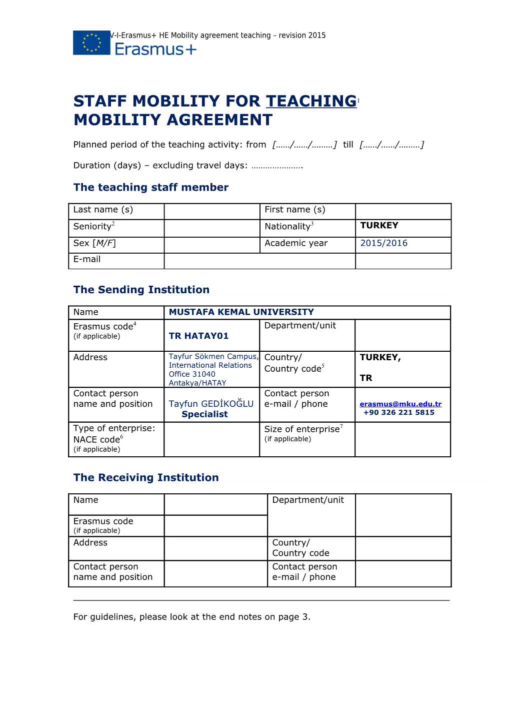 Gfna-II-B-IV-I-Erasmus+ HE Mobility Agreement Teaching Revision 2015