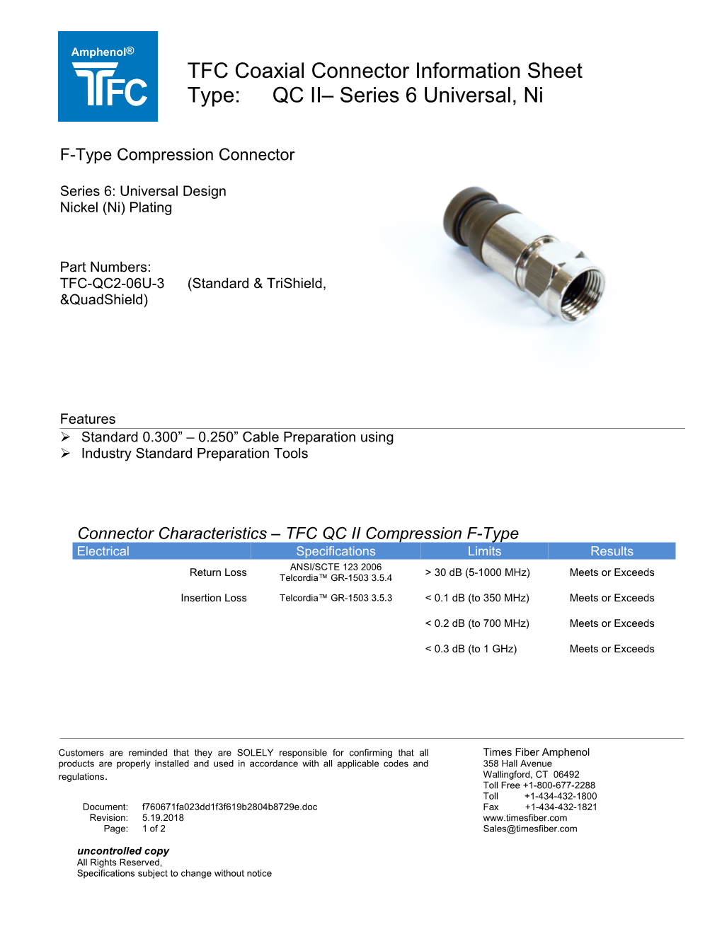 TFC Coaxial Connector Information Sheet