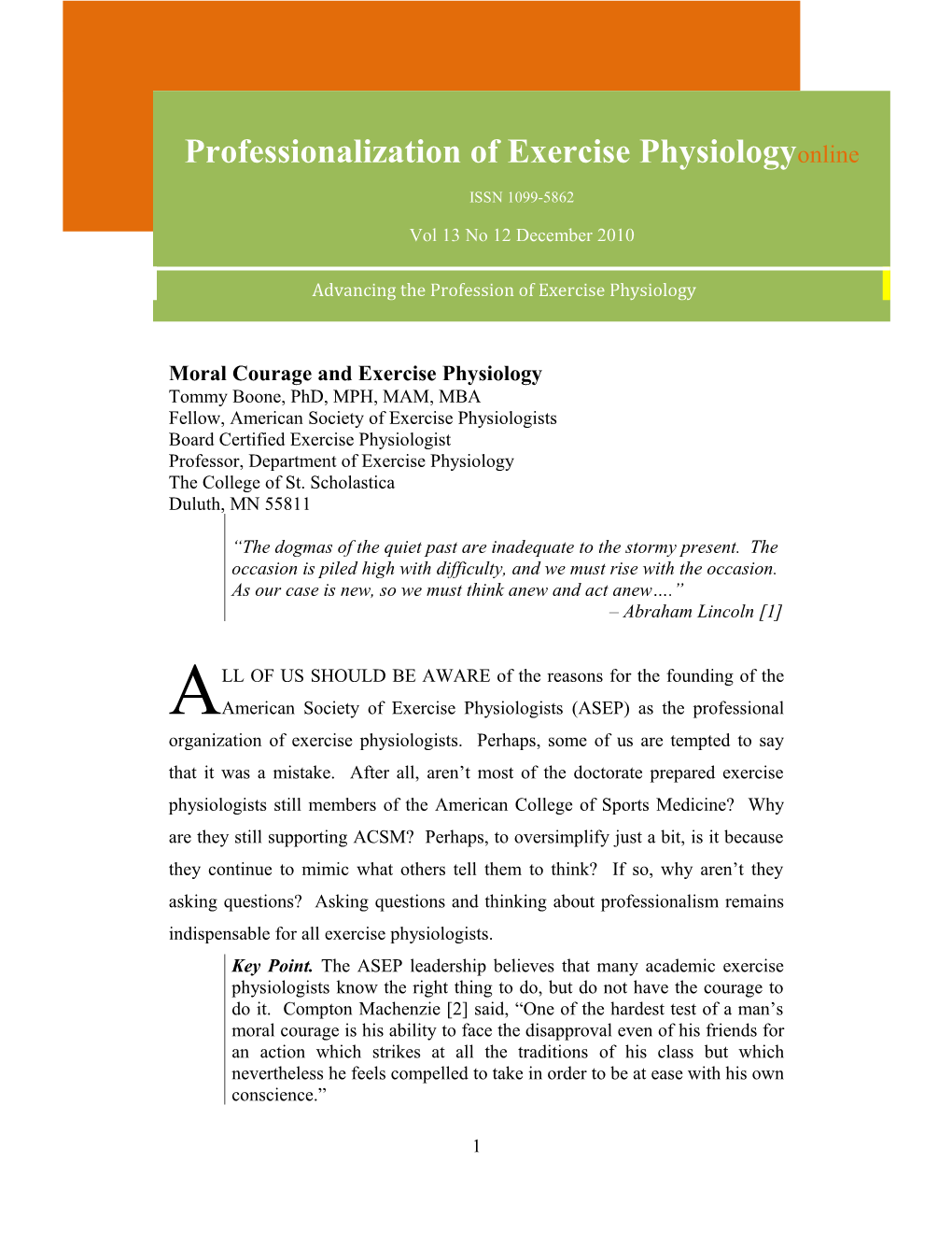 The ASEP Obligation to the Future of Exercise Physiology