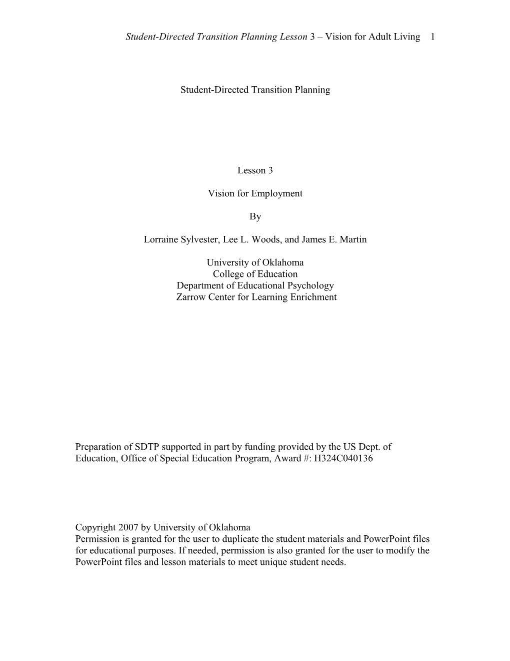 Student-Directed Transition Planning Lesson 3 Vision for Adult Living