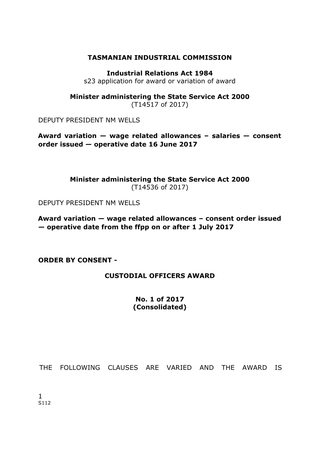 Custodial Officers Award
