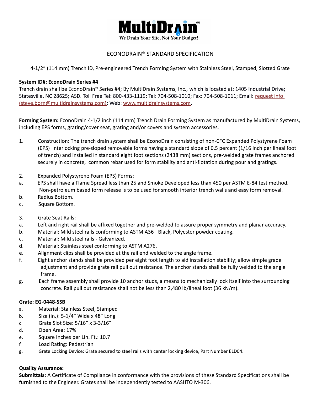 Econodrain Standard Specification