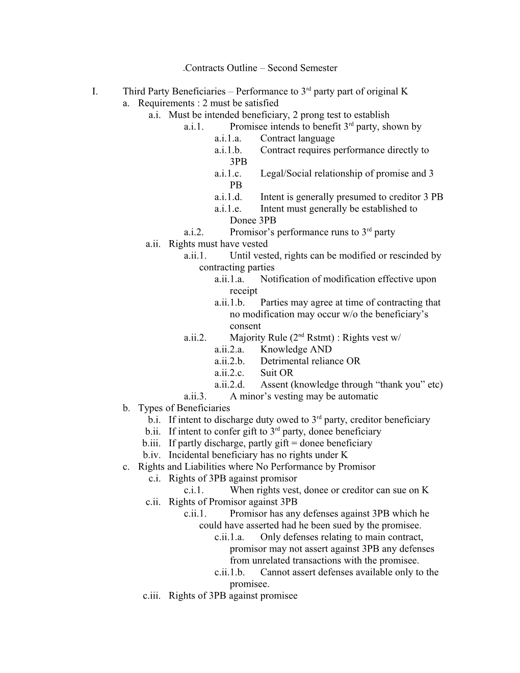 Contracts Outline Second Semester