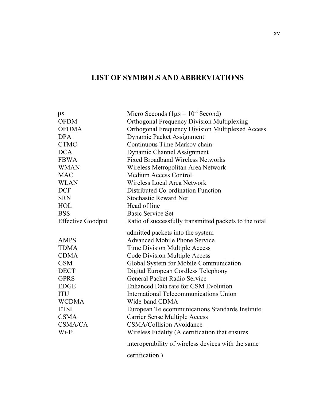 List of Symbols and Abbreviations