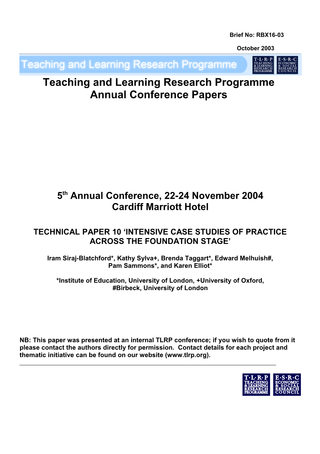 Teaching and Learning Research Programme