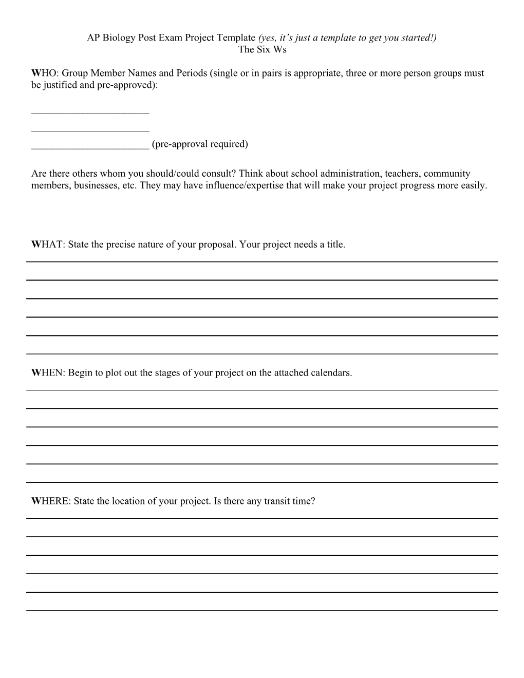 AP Biology Post Exam Project Template (Yes, It S Just a Template to Get You Started