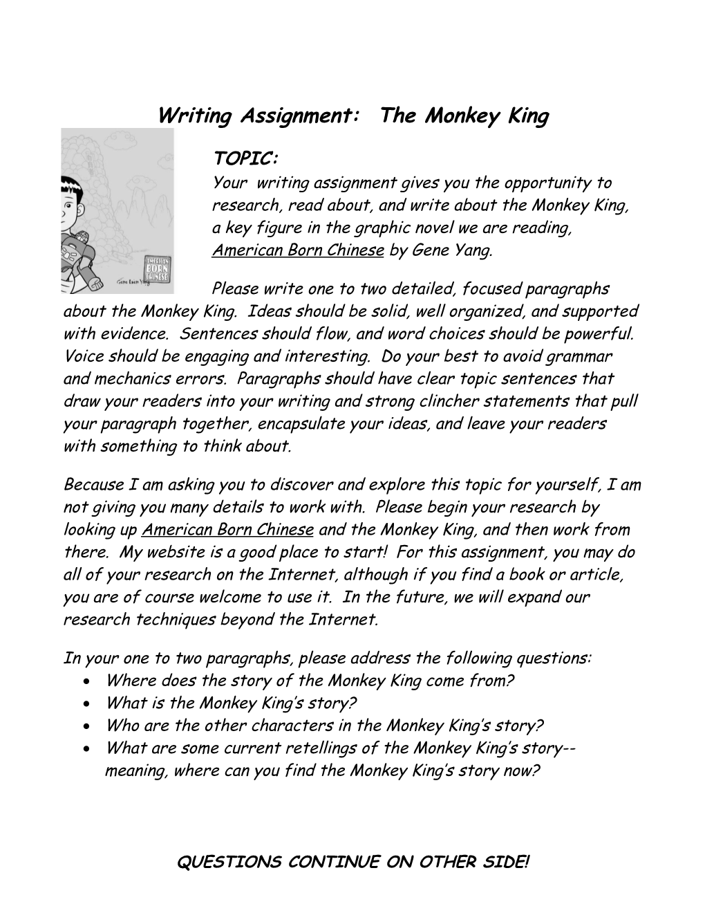 Writing Assignment #1: the Monkey King
