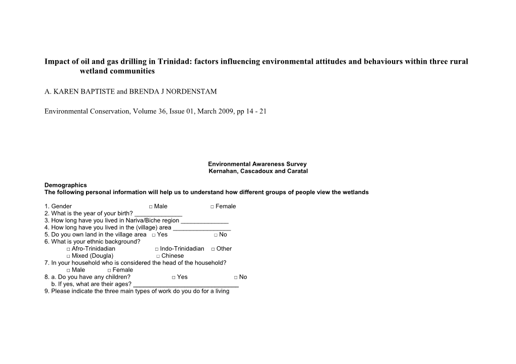 Impact of Oil and Gas Drilling in Trinidad: Factors Influencing Environmental Attitudes