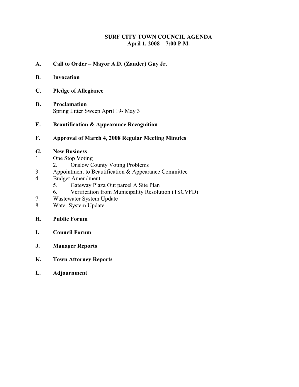 Surf City Town Council Agenda s1