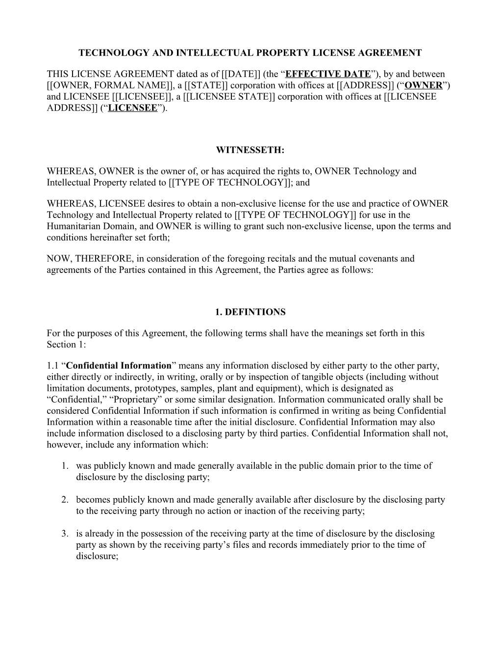 Technology and Intellectual Property License Agreement