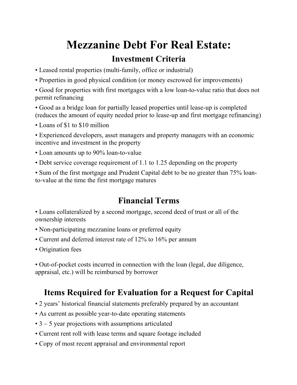 Mezzanine Debt for Real Estate