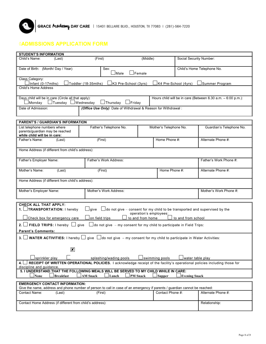 Àadmissions Application Form